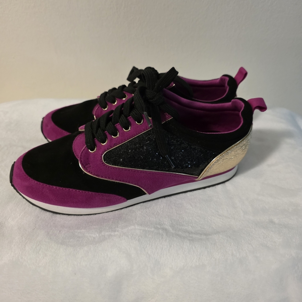 Juicy Couture Corin Fuschia Black Gold Sparkle Athletic Tennis Shoes Y2K